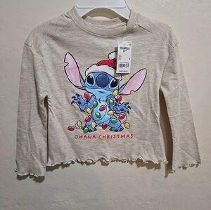 Disney Stitch Kids Girls Ohana Christmas Cute Santa Stitch Shirt Oatmeal Sz 4